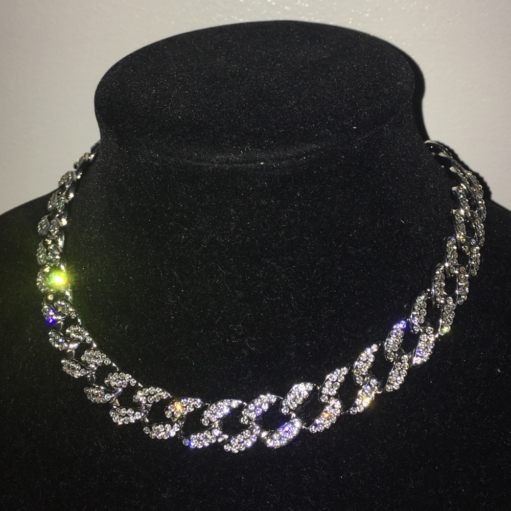 Iced Out Silver Cuban Link Choker